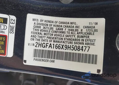 2009 Honda Civic Lx-S from USA, damaged, VIN 2HGFA166X9H508477